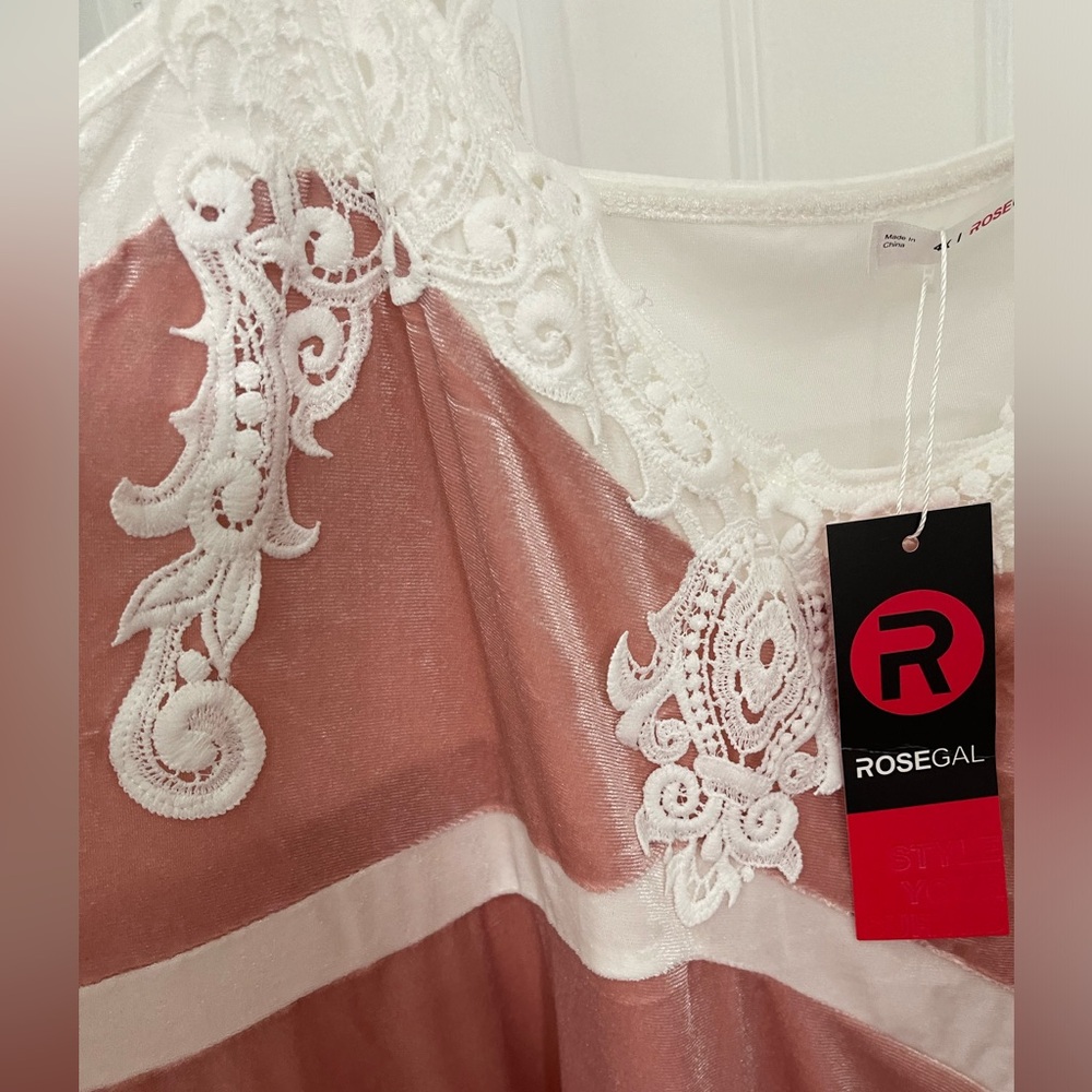 Plus size summer velvet dress, pink and off white - Picture 5 of 6